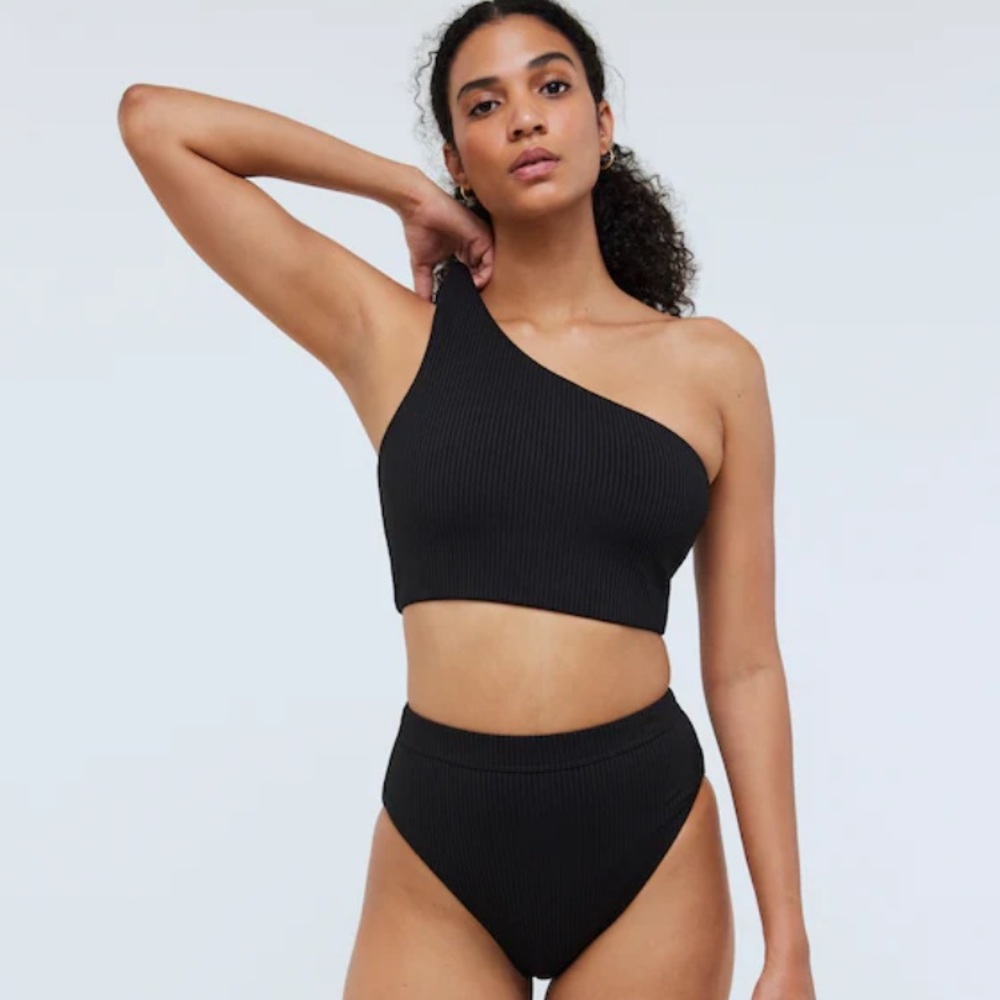 Madewell Ribbed One-Shoulder Longline Bikini Top